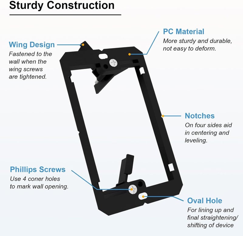 FGBB 50 Pack Low Voltage Mounting Bracket, 1 Gang Low Voltage Box Brackets for Single Gang Wall Plate, Telephone Wires, Network Cables, HDMI, Coaxial, Speaker Cables, Black - Image 5